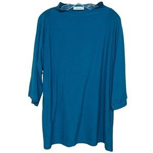 bryn Walker Lagenlook Bamboo Organic Cotton Oversized Teal Blue Tunic Blouse